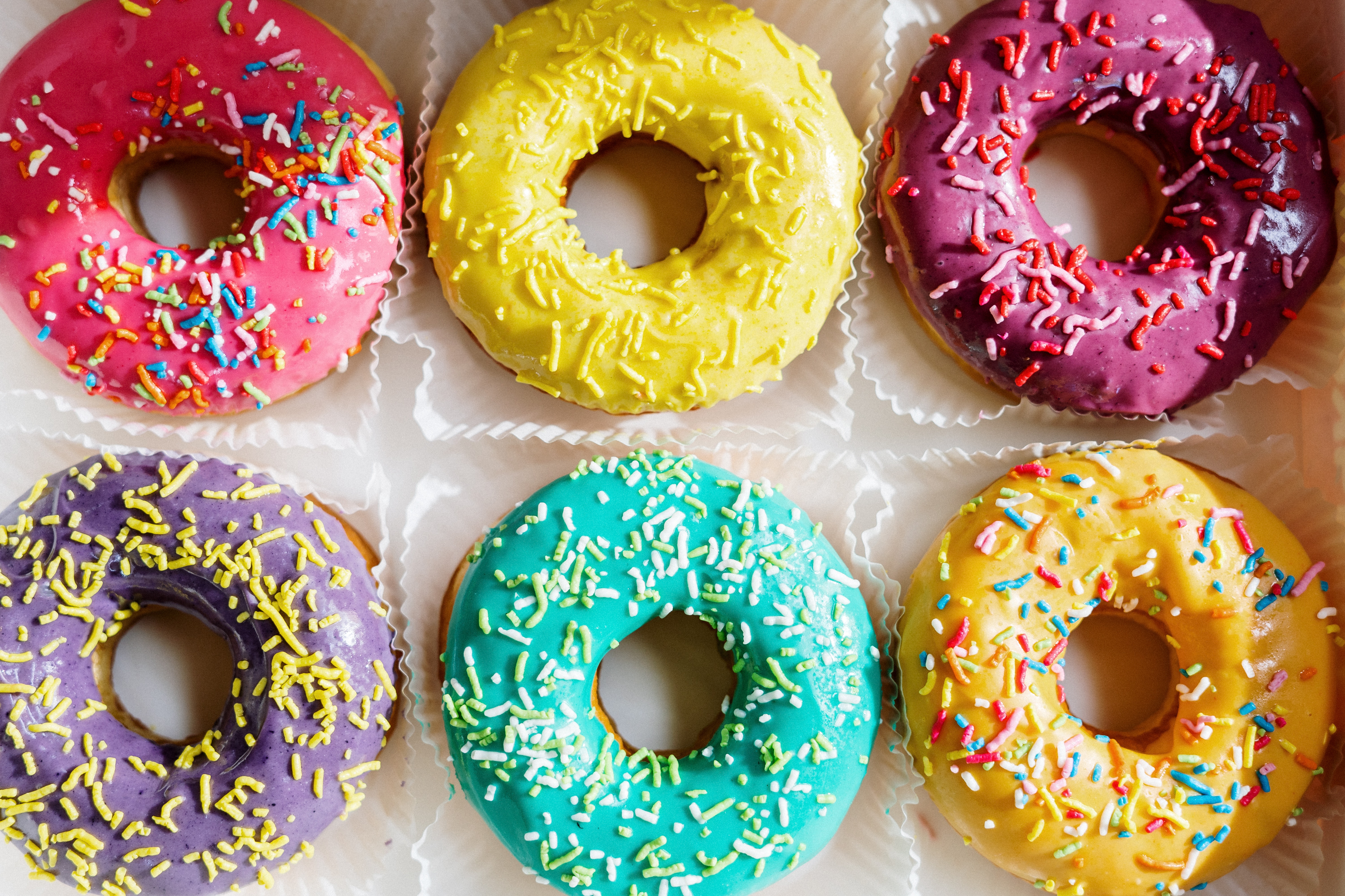 a box of colourful donuts